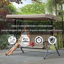 Outsunny Dondolo 3 Posti da Giardino o Terrazzo con Tettuccio Regolabile e Tasche Portaoggetti Marrone 196x128x172cm