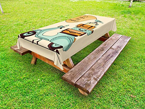 ABAKUHAUS Vacanza Tovaglia da Esterno, E 'Tempo per la Corsa Giro, Tovaglia da Picnic Lavabile Decorativa, 145 cm x 210 cm, Crema Orange e Seafoam