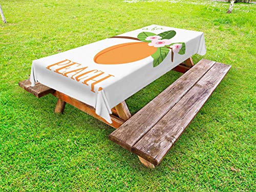 ABAKUHAUS Pesca Tovaglia da Esterno, L'apprendimento P è per Peach Fruit, Tovaglia da Picnic Lavabile Decorativa, 145 cm x 210 cm, Albicocca Verde Oliva