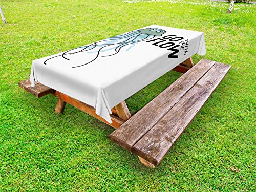 ABAKUHAUS Medusa Tovaglia da Esterno, Andare con Il Flusso degli Animali, Tovaglia da Picnic Lavabile Decorativa, 145 cm x 265 cm, Bianco Laurel Verde Blu