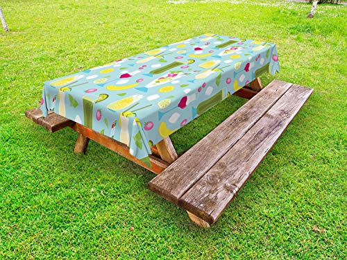 ABAKUHAUS Estate Tovaglia da Esterno, Exotic Icy Cocktail Fresco, Tovaglia da Picnic Lavabile Decorativa, 145 cm x 265 cm, Pale Blue e Multicolore