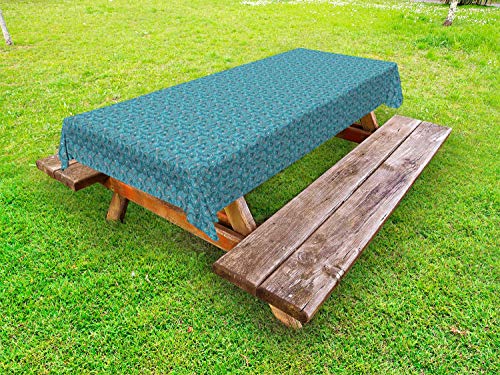 ABAKUHAUS Blu Paisley Tovaglia da Esterno, Curvy Leave Ornamenti, Tovaglia da Picnic Lavabile Decorativa, 145 cm x 210 cm, Benzina Blu e Blue Sea