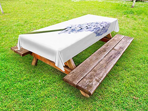 ABAKUHAUS Colore Naturale Tovaglia da Esterno, Primavera Amore Giacinto, Tovaglia da Picnic Lavabile Decorativa, 145 cm x 305 cm, Olive Green Ceil Blu