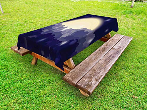 ABAKUHAUS Luna Raggi Tovaglia da Esterno, Nuvoloso Sky View at Night, Tovaglia da Picnic Lavabile Decorativa, 145 cm x 210 cm, Indigo Crema