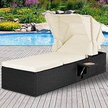 Casaria Lettino Prendisole in Polyrattan Casaria con Tettuccio parasole pieghevole Imbottiture spesse 7cm Schienale inclinabile Tavolino pieghevole Sdraio prendisole Idrorepellente nero