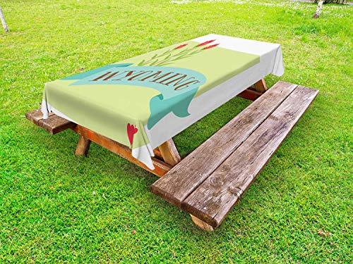 ABAKUHAUS Wyoming Tovaglia da Esterno, Fiore Stato e Nome, Tovaglia da Picnic Lavabile Decorativa, 145 cm x 210 cm, Pale Green Multicolor