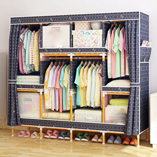 LyMei Armadio Guardaroba organizzatore in Legno massello Armadio in Stoffa Armadio Oxford Rinforzato Armadio Guardaroba Combinazione, 168 * 173 ** 45 cm,A