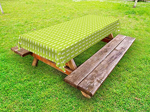 ABAKUHAUS Cactus Stampa Tovaglia da Esterno, Piante ripetitivo Pot, Tovaglia da Picnic Lavabile Decorativa, 145 cm x 210 cm, Giallo Verde e Bianco