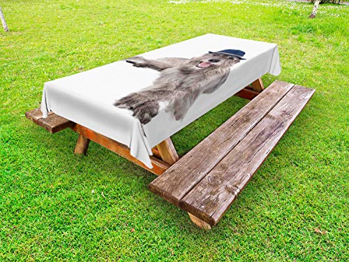 ABAKUHAUS Irish Wolfhound Tovaglia da Esterno, Cane in Un Cappello Immagine, Tovaglia da Picnic Lavabile Decorativa, 145 cm x 210 cm, Bianco e Taupe Caldo