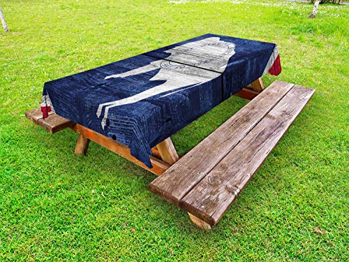 ABAKUHAUS Wyoming Tovaglia da Esterno, Uguaglianza Stato di Bandiera in Legno, Tovaglia da Picnic Lavabile Decorativa, 145 cm x 305 cm, Night Blue Vermilion