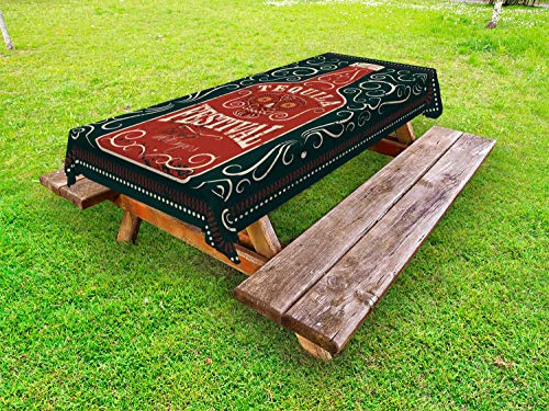 ABAKUHAUS Tequila Tovaglia da Esterno, Retro turbinii e Bottiglia, Tovaglia da Picnic Lavabile Decorativa, 145 cm x 210 cm, Carbonella Grey Paprika