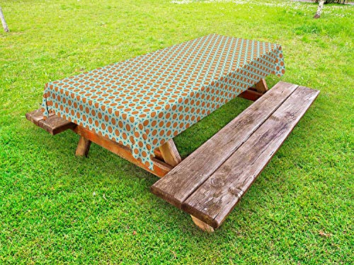 ABAKUHAUS Retro Tovaglia da Esterno, Vintage Geometrica Motivi, Tovaglia da Picnic Lavabile Decorativa, 145 cm x 210 cm, Arancione Crema Blue Sea