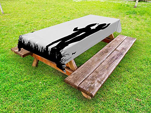 ABAKUHAUS Silhouette Tovaglia da Esterno, Little Children Natura, Tovaglia da Picnic Lavabile Decorativa, 145 cm x 210 cm, Pallido Taupe Antracite