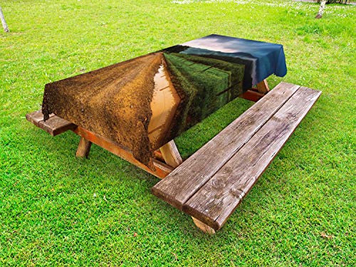 ABAKUHAUS Appalachian Tovaglia da Esterno, Pozze sulla Strada Non asfaltata, Tovaglia da Picnic Lavabile Decorativa, 145 cm x 305 cm, Multicolore