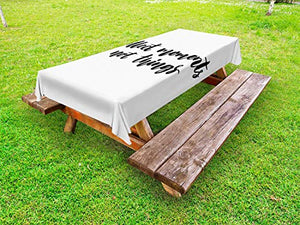 ABAKUHAUS Detto Tovaglia da Esterno, Monocromatico Parole semplicistico, Tovaglia da Picnic Lavabile Decorativa, 145 cm x 265 cm, Charcoal Grey Bianco