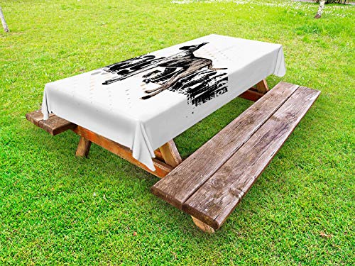 ABAKUHAUS Amante dei Cani Tovaglia da Esterno, Schizzo di Cane, Tovaglia da Picnic Lavabile Decorativa, 145 cm x 305 cm, Charcoal Grigio Chiaro Seppia