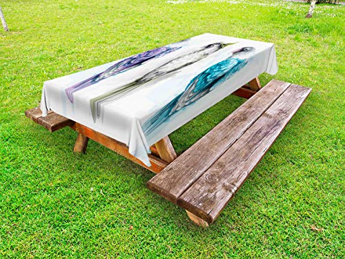 ABAKUHAUS Uccelli Tovaglia da Esterno, Colorful Tropical Pappagalli, Tovaglia da Picnic Lavabile Decorativa, 145 cm x 210 cm, Viola Grigio Turchese