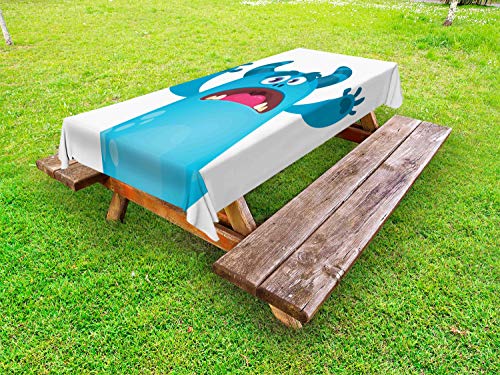 ABAKUHAUS Alieno Tovaglia da Esterno, Roaring Mostruoso Carattere, Tovaglia da Picnic Lavabile Decorativa, 145 cm x 265 cm, Blue Sea Bianco