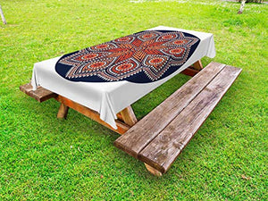 ABAKUHAUS Mandala Tovaglia da Esterno, Orientale Boho Medallion Art, Tovaglia da Picnic Lavabile Decorativa, 145 cm x 305 cm, Dark Night Blu Ruggine