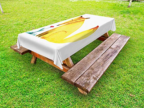 ABAKUHAUS Animale Tovaglia da Esterno, Cartoon Piccola Volpe Art, Tovaglia da Picnic Lavabile Decorativa, 145 cm x 305 cm, Pastello Giallo Rosa Scuro