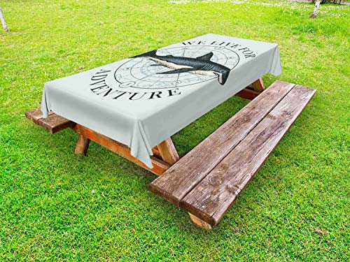 ABAKUHAUS Blu Nautico Tovaglia da Esterno, Noi viviamo per Adventure, Tovaglia da Picnic Lavabile Decorativa, 145 cm x 265 cm, Pale Blue Blu Scuro