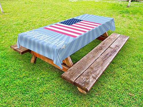 ABAKUHAUS Giorno della Memoria Tovaglia da Esterno, Retro Bandiera Americana, Tovaglia da Picnic Lavabile Decorativa, 145 cm x 265 cm, Blu Rosa