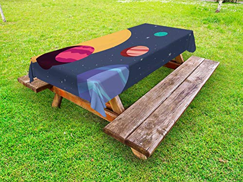 ABAKUHAUS Astronomia Tovaglia da Esterno, Cartoon Pianeti Colorati, Tovaglia da Picnic Lavabile Decorativa, 145 cm x 210 cm, Multicolore