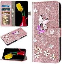 Custodia Compatibile con Samsung Galaxy J6 2018 Cover Sparkle Bling Diamante e Farfalla Pelle PU Portafoglio Libretto Magnetica Cover Brillante Fiore Libro Folio Flip Cover Silicone Cover Oro Rosa