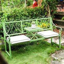 59 pollici Panca da giardino terrazza, Panca da esterno antiruggine con tavolo centrale sollevabile, Sedia in ghisa d'acciaio con schienale e braccioli, per portico anteriore, prato, cortile