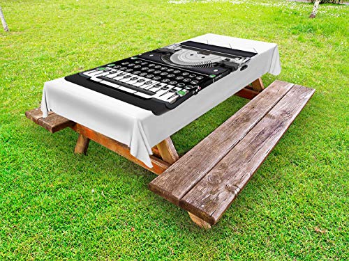 ABAKUHAUS Macchina da Scrivere Tovaglia da Esterno, Dispositivo di Scrittura Antico, Tovaglia da Picnic Lavabile Decorativa, 145 cm x 305 cm, Grey Fern Green