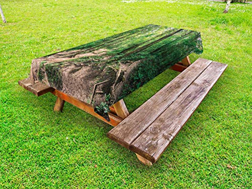 ABAKUHAUS Foresta Tovaglia da Esterno, Natura pittoresca Jungle, Tovaglia da Picnic Lavabile Decorativa, 145 cm x 305 cm, Tan Olive Green
