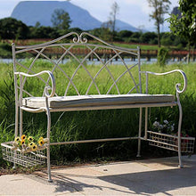 2 posti Panca da giardino da esterno Posti a sedere in terrazza，Retro decorazione del cortile in ferro battuto Panchine del parco,Panca in metallo con schienale e struttura portaoggetti