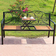 UWY Panchina da Giardino da 59 Pollici per Patio Esterno, Struttura in ghisa e Tavolo e Sedia da Balcone in Legno massello anticorrosivo, panchina in Metallo con Tavolo Centrale, per mobili da g