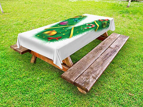 ABAKUHAUS Christmas Alphabet Tovaglia da Esterno, Lettera V Motivi, Tovaglia da Picnic Lavabile Decorativa, 145 cm x 265 cm, Bianco e Verde