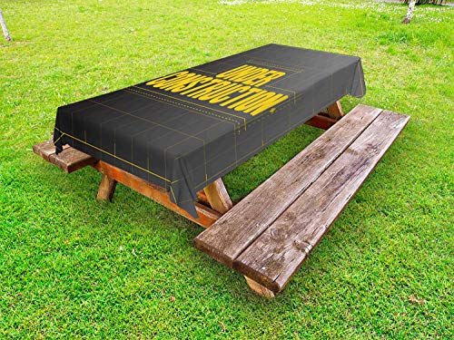 ABAKUHAUS Architettura Tovaglia da Esterno, in Costruzione, Tovaglia da Picnic Lavabile Decorativa, 145 cm x 305 cm, Grigio Scuro e Giallo
