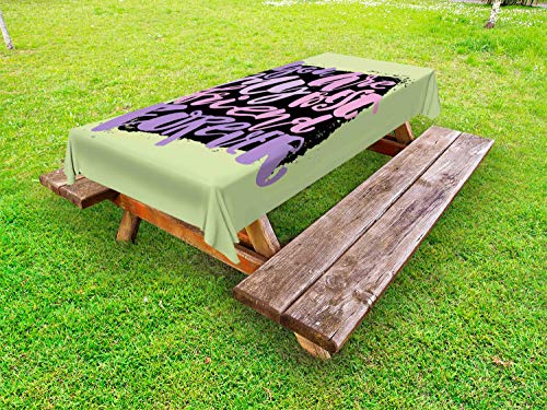 ABAKUHAUS Migliore Amico Tovaglia da Esterno, Parole Vivid Lettering, Tovaglia da Picnic Lavabile Decorativa, 145 cm x 210 cm, Pale Green Baby Pink