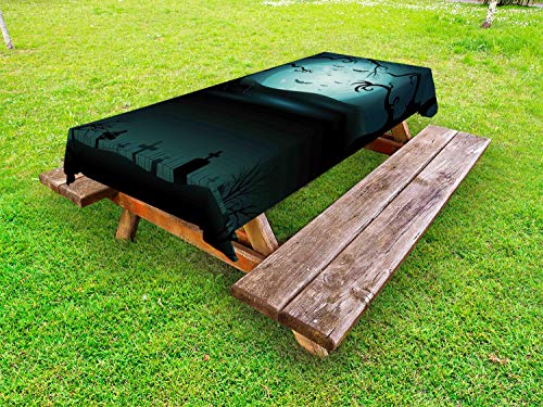 ABAKUHAUS Foresta oscura Tovaglia da Esterno, Creepy Alberi Graveyard, Tovaglia da Picnic Lavabile Decorativa, 145 cm x 305 cm, Scuro Teal e Charcoal Grey