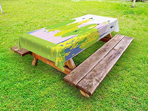 ABAKUHAUS Fiori Insetti Tovaglia da Esterno, Foresta Primavera Alberi, Tovaglia da Picnic Lavabile Decorativa, 145 cm x 305 cm, Bianco Multicolor