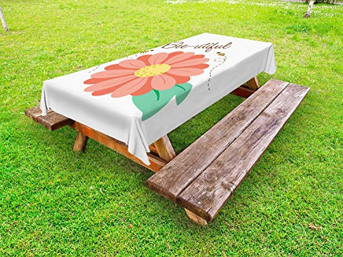 ABAKUHAUS Ape Tovaglia da Esterno, Bee-utiful Scene Floreali, Tovaglia da Picnic Lavabile Decorativa, 145 cm x 265 cm, Terra di Siena bruciata Senape