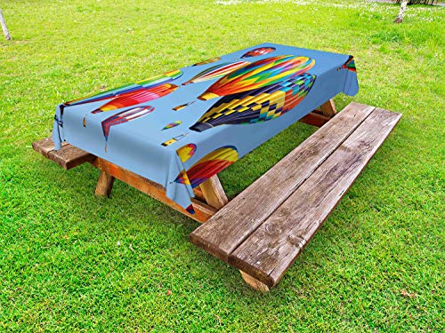 ABAKUHAUS Colorato Tovaglia da Esterno, Colorate Mongolfiere, Tovaglia da Picnic Lavabile Decorativa, 145 cm x 305 cm, Azure Blu e Multicolore