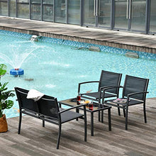 Outsunny Salotto da Esterno, Set 4 Pezzi con 1 Tavolino, 2 Sedie da Giardino e 1 Panca in Metallo, Nero
