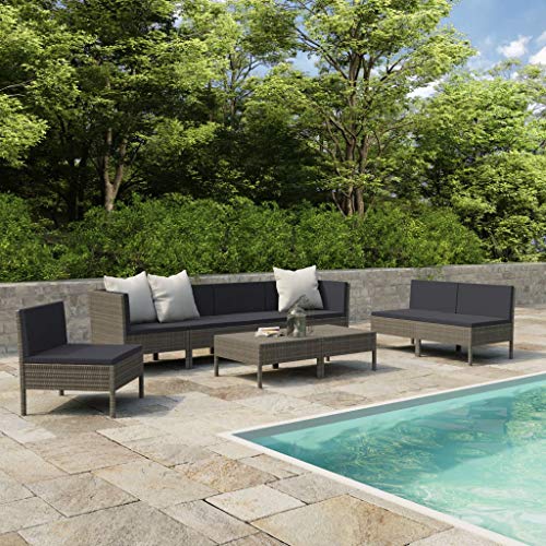 SKM Set Divani da Giardino 9 pz con Cuscini in Polyrattan Grigio