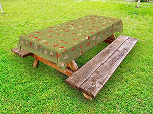 ABAKUHAUS Fungo Tovaglia da Esterno, Estratto Organico pianta Art, Tovaglia da Picnic Lavabile Decorativa, 145 cm x 305 cm, Pallido Olive Green Beige