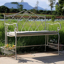 Panchina per terrazza del parco Panchine per il tempo libero all'aperto, Panchina da giardino in ghisa resistente alle intemperie e antiruggine, Panchina da cortile a 2 posti con cesto portaoggetti,