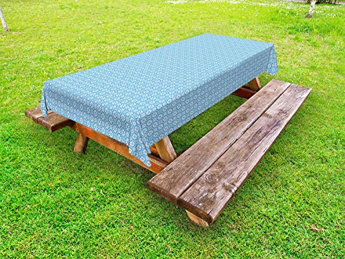 ABAKUHAUS Arte Popolare Tovaglia da Esterno, Floral ucraino, Tovaglia da Picnic Lavabile Decorativa, 145 cm x 210 cm, Cielo Blu e Bianco