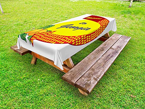 ABAKUHAUS Georgia Tovaglia da Esterno, Simbolico Arrow e pesche, Tovaglia da Picnic Lavabile Decorativa, 145 cm x 305 cm, Giallo Vermilion