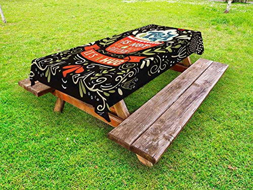 ABAKUHAUS Detto Tovaglia da Esterno, Il tè Non è Una Bevanda Suo Un Abbraccio, Tovaglia da Picnic Lavabile Decorativa, 145 cm x 265 cm, Charcoal Grey Bianco