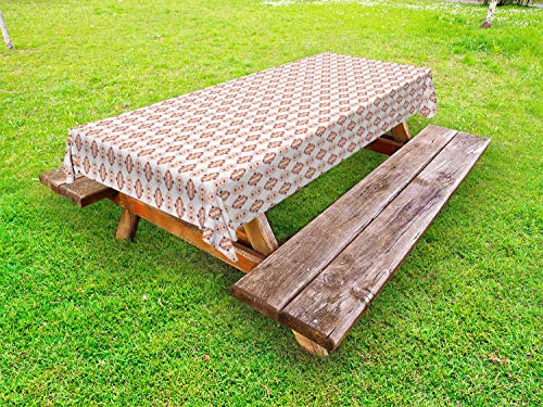 ABAKUHAUS Etnico Tovaglia da Esterno, Geometrico Triangoli Art, Tovaglia da Picnic Lavabile Decorativa, 145 cm x 210 cm, Mauve Taupe Peach