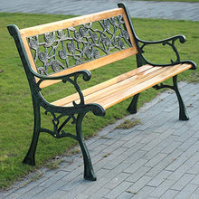 Panca Da Giardino Per Patio Panca In Legno Massello, Sedia Con Schienale Per Veranda Da Giardino, Panca Per Mobili Da Terrazza Con Struttura In Ghisa Massiccia Anticorrosiva, Può Ospitare 2-3 Person