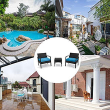 MengFeiNi 3 Pezzi Patio per Esterni Set di Mobili Set Patio Set di Conversazione del Patio Set di Bistrot Sedie Rattan per Balcone Portico Portico Portico Sedie A Patio con Cuscini Blu